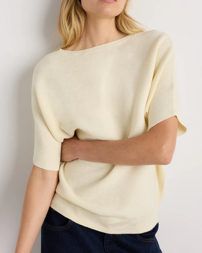 Lightweight Cotton Cashmere Link-Stitch Dolman Sweater - XS / Sugar Stone