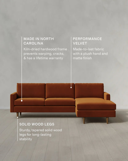 Atlas Midcentury Chaise Sectional in Performance Velvet - 106" Right Arm / Pine