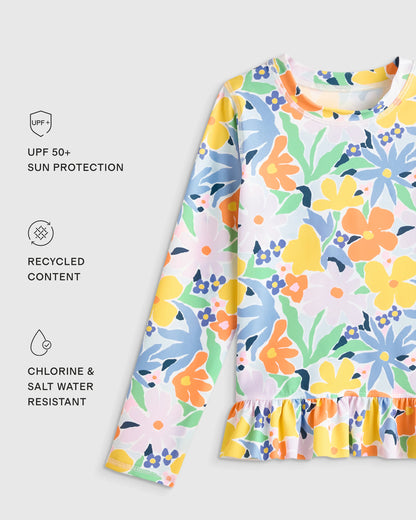 Long Sleeve Ruffle Rash Guard Two-Piece Swimsuit - 6 / Poolside Floral