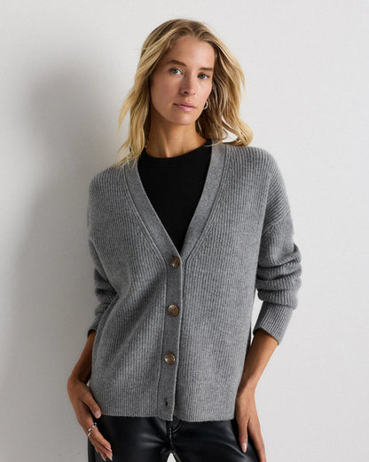 Mongolian Cashmere Fisherman Boxy Cropped Cardigan Sweater - XS / Faded Denim
