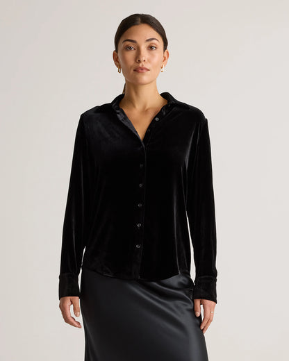 Stretch Silk Velvet Long Sleeve Shirt - XS / Dogwood