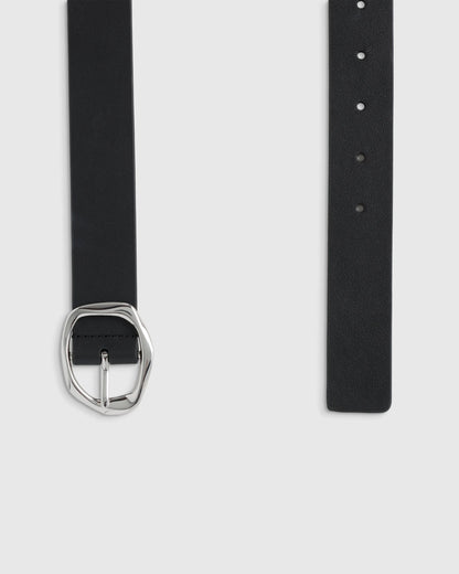 Zoe Sculptural European Leather Belt - XS / Black/Silver