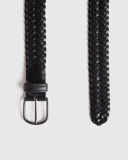 Jack Italian Leather Woven Belt - 30 / Hickory