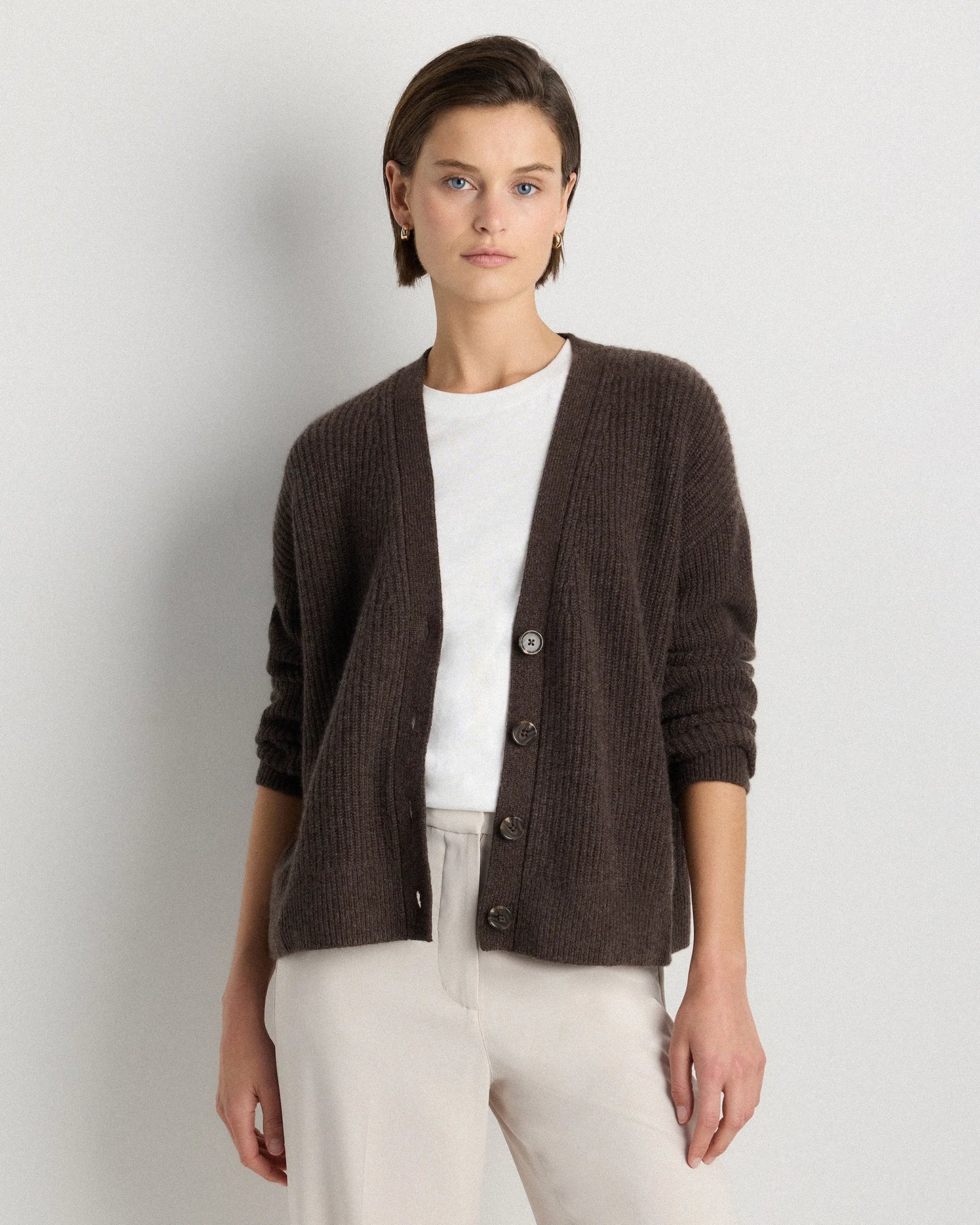 Mongolian Cashmere Fisherman Boxy Cropped Cardigan Sweater - XS / Faded Denim