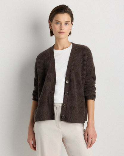 Mongolian Cashmere Fisherman Boxy Cropped Cardigan Sweater - XS / Faded Denim