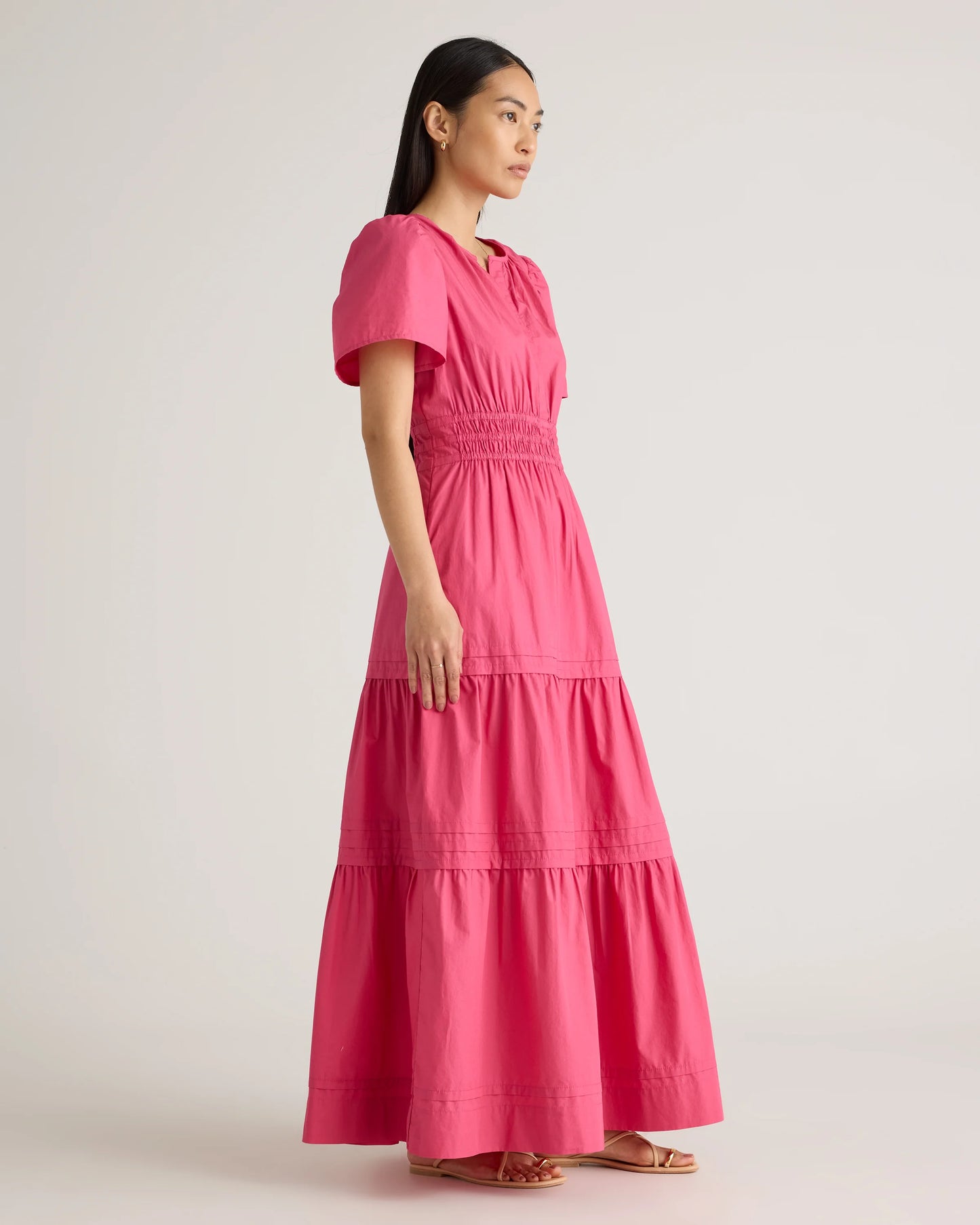 100% Organic Cotton Poplin Tiered Maxi Dress - XS / Riviera Blue Heirloom Floral