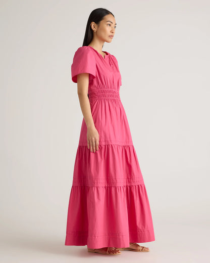 100% Organic Cotton Poplin Tiered Maxi Dress - XS / Riviera Blue Heirloom Floral