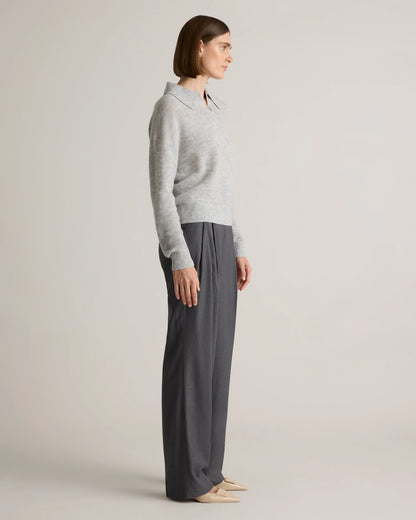 Baby Alpaca-Wool Waffle Stitch Polo Sweater - XS / Ivory