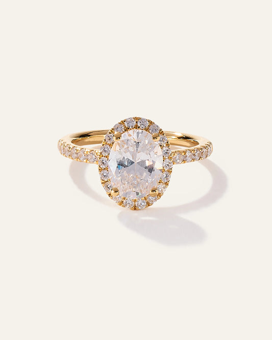 Lab Grown Diamond Oval Halo Pave Engagement Ring - 1.50ct - 4 / Yellow Gold