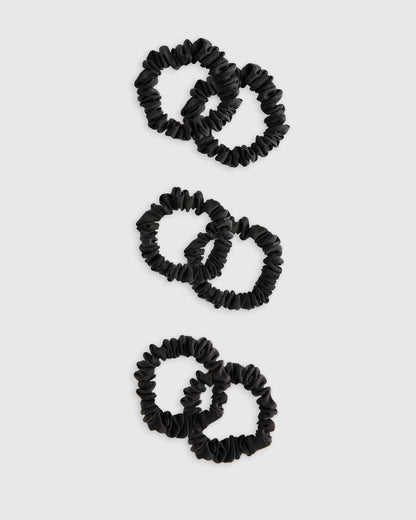 100% Washable Silk Skinny Scrunchies - One Size / Black/Ivory/Toasted Almond