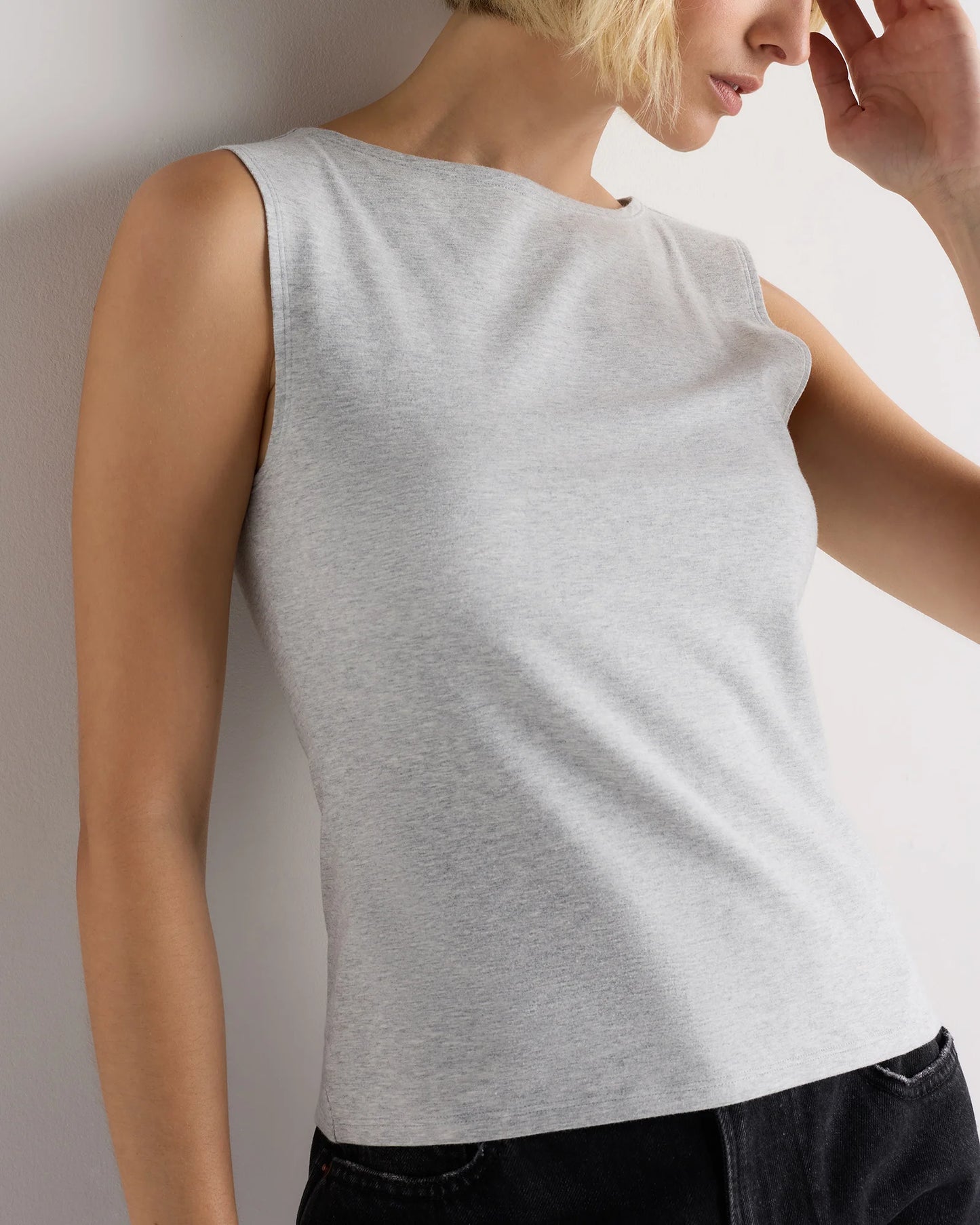 Stretch Cotton Jersey Boat Neck Tank - XS / Heather Grey