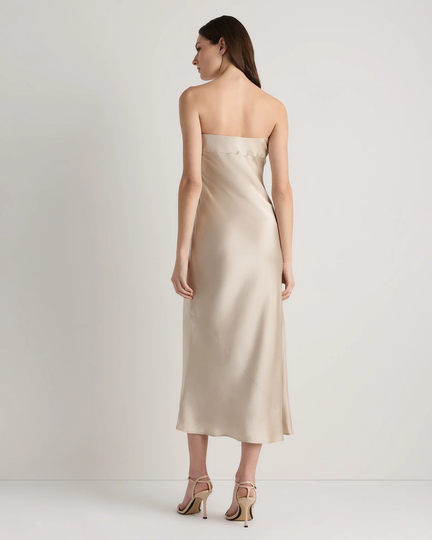 100% Washable Silk Strapless Midi Dress - XS / Hot Fudge