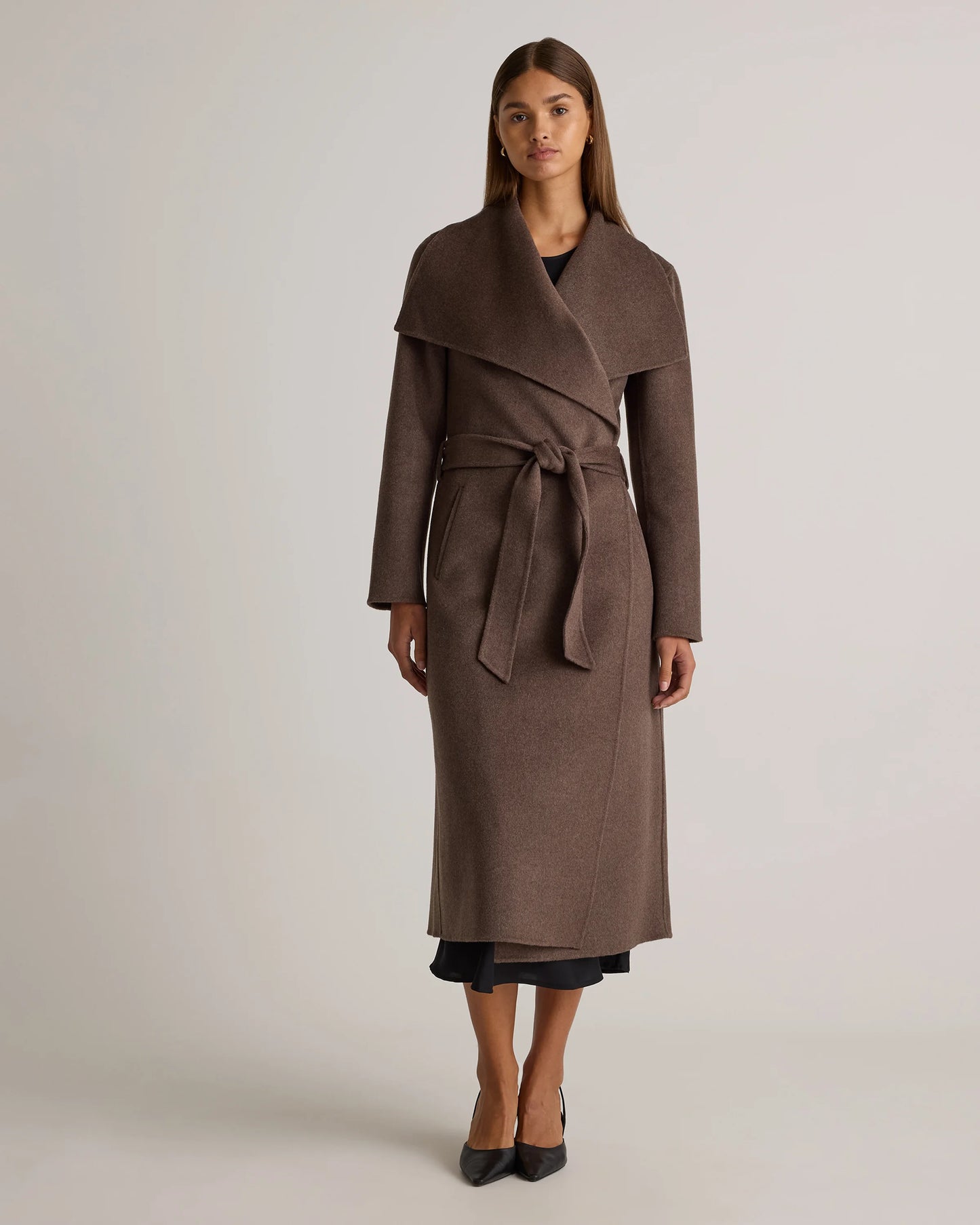 Double-Faced Merino Wool Draped Collar Wrap Coat - XS / Oat