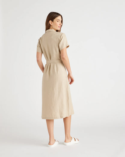 100% European Linen Button Front Dress - XS / Sky Blue Mariner Stripe