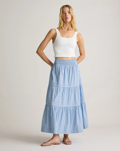 100% Organic Cotton Poplin Tiered Maxi Skirt - XS / Black