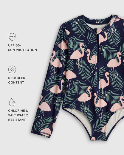 Long Sleeve Zip-Up Swimsuit - 2T / Happy Floral