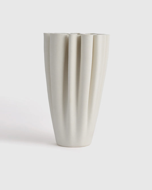Sculptural Rippled Ceramic Vase - One Size / White