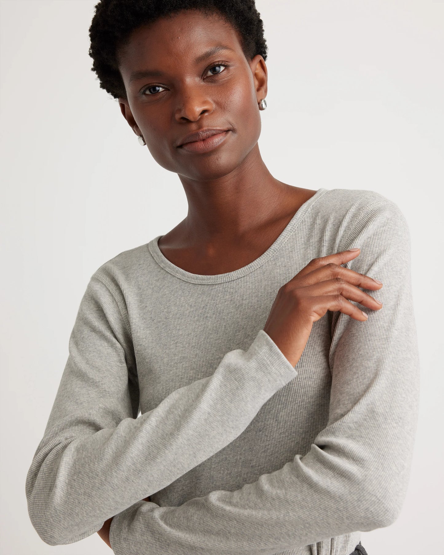 Organic Cotton Micro-Rib Long Sleeve Tee - XS / Moonstone Blue