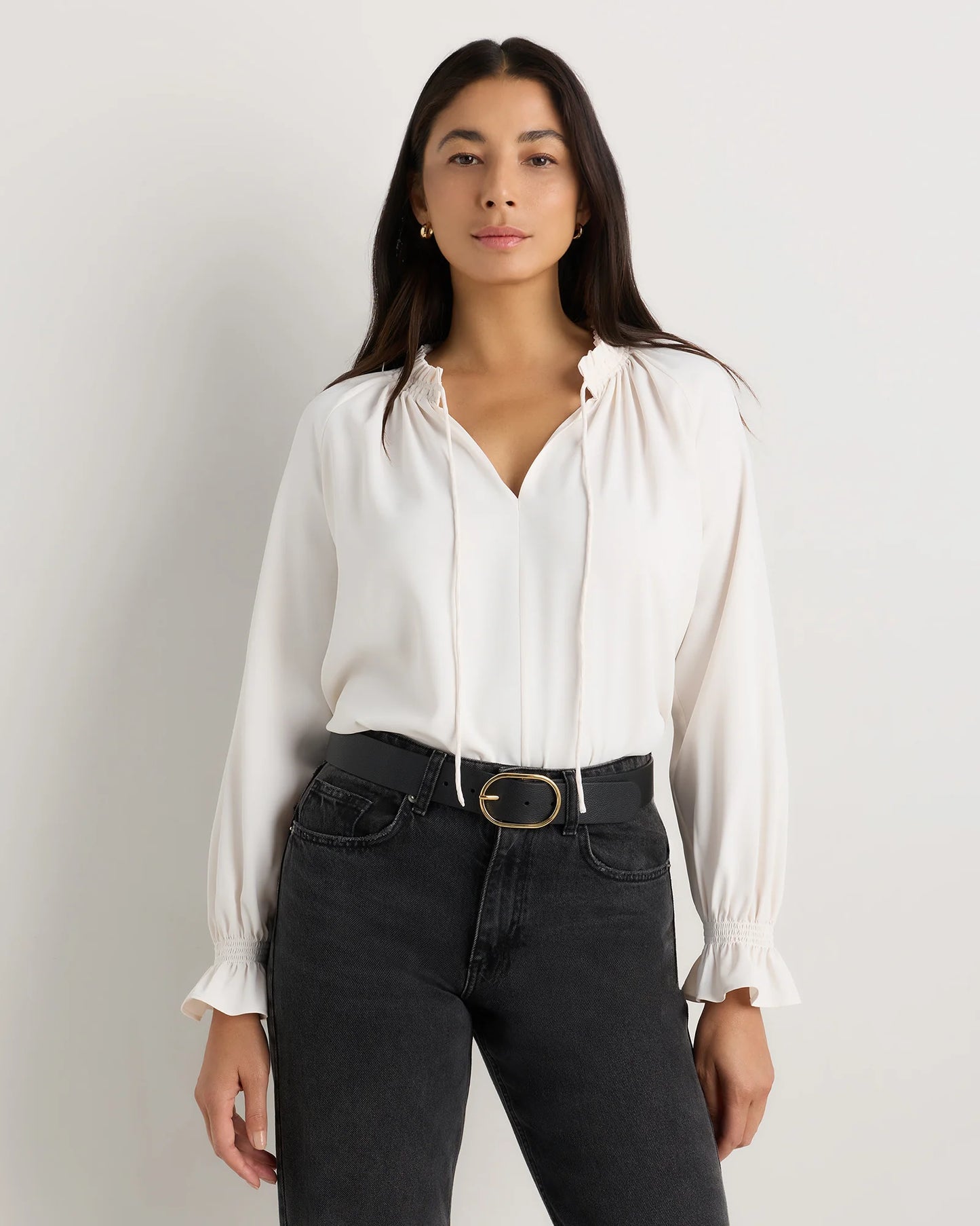 Drapey Chiffon Split Neck Long Sleeve Blouse - XS / Barolo Burgundy