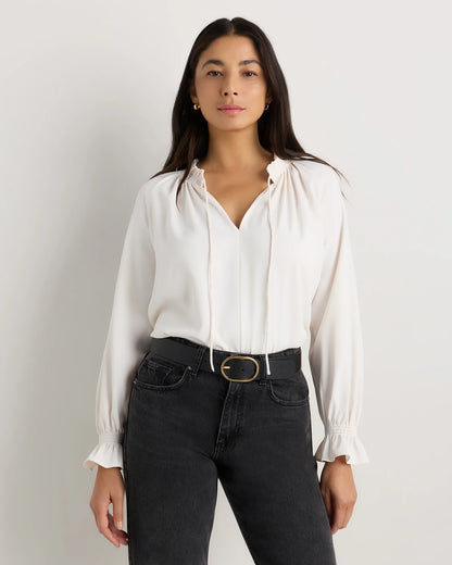 Drapey Chiffon Split Neck Long Sleeve Blouse - XS / Barolo Burgundy