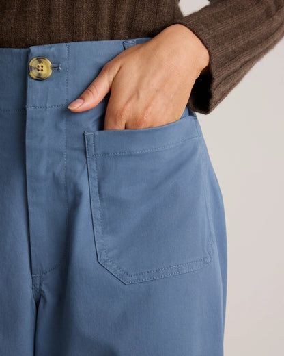Organic Stretch Cotton Chino Cropped Wide Leg Pants - 0 / Aegean Blue