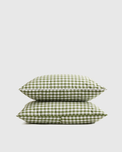 Organic Crisp Percale Gingham Sham Set - Standard / Cafe