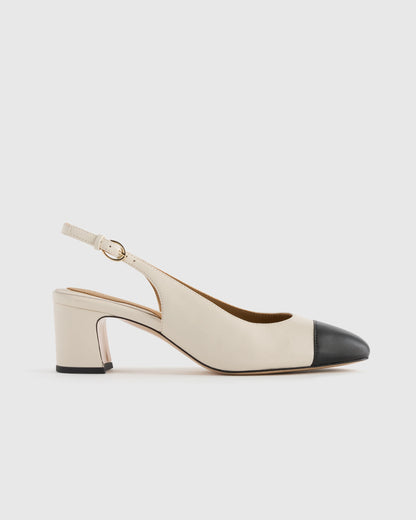Italian Leather 65mm Cap Toe Slingback - 5 / Cashew