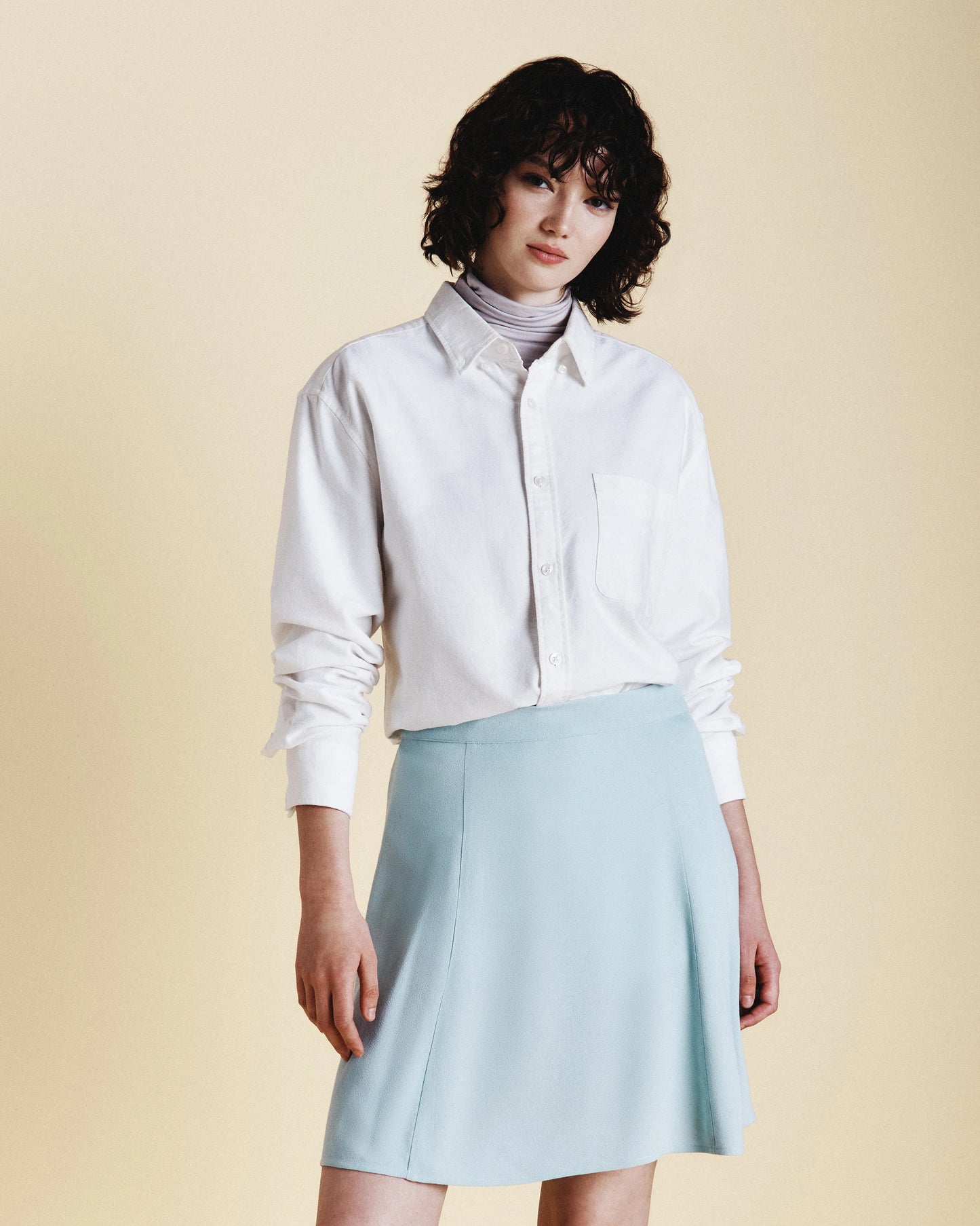 Lightweight Crepe A-Line Mini Skirt - XS / Moonstone Blue