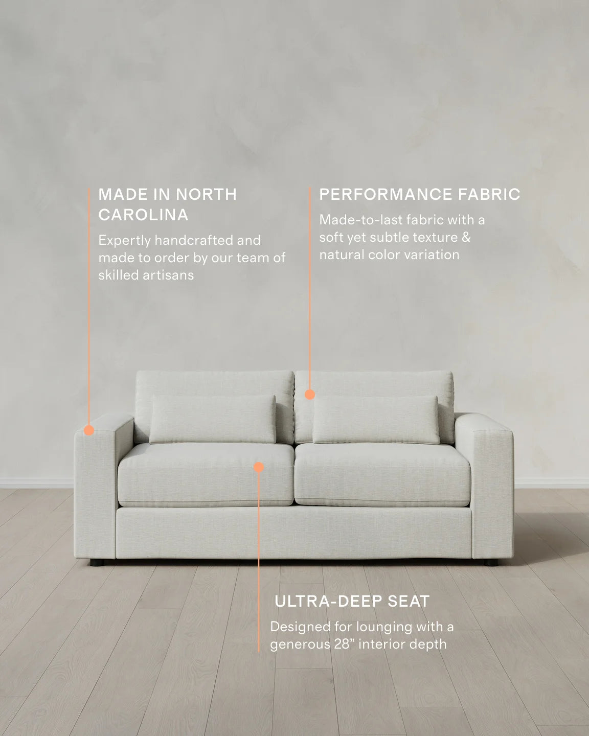 Ashford Deep Seat Sofa in Performance Chenille Linen Blend - 7ft / Snow