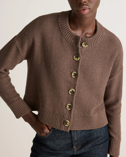 100% Organic Cotton Cropped Cardigan - XS / Heather Brown