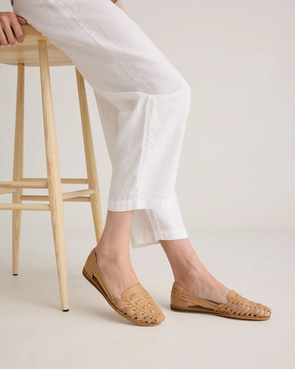 100% Leather Huarache Flat - 5 / Cashew