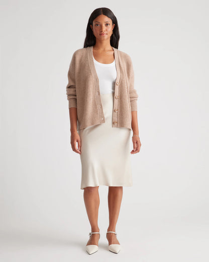 Mongolian Spring Cashmere Fisherman Boxy Cropped Cardigan Sweater - XS / Heather Grey