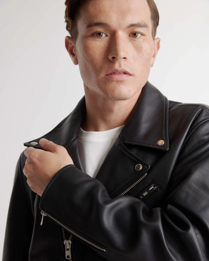 100% Leather Motorcycle Jacket - S / Black