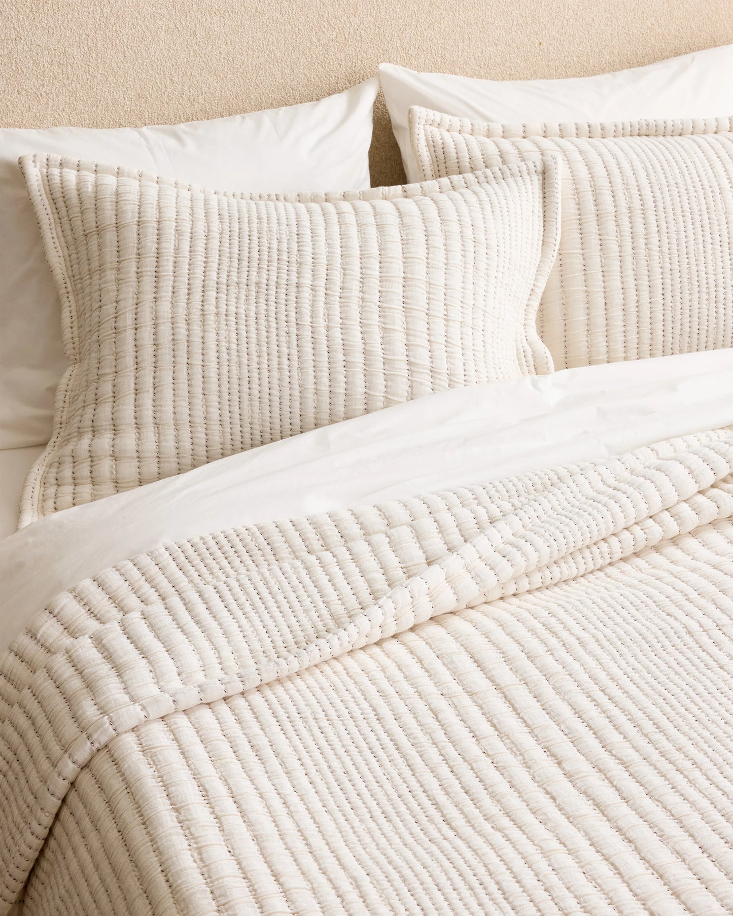 Organic Cotton Channel Stitch Sham Set - Standard / Coral Pink