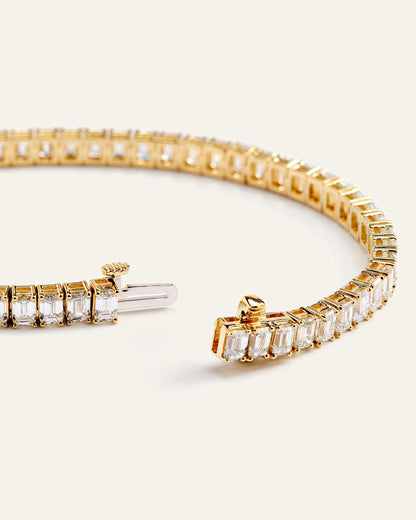 14K Gold Lab Grown Diamond North-South Emerald Tennis Bracelet - 10ctw - 6.5" / Yellow Gold