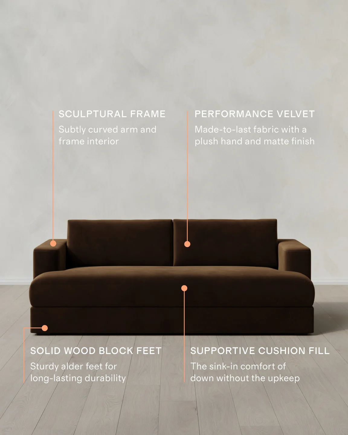 Sierra Curved Arm Sofa in Performance Velvet - 7ft / Sable