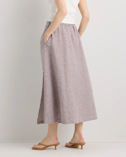 100% European Linen Maxi Skirt - XS / Classic Mini Gingham