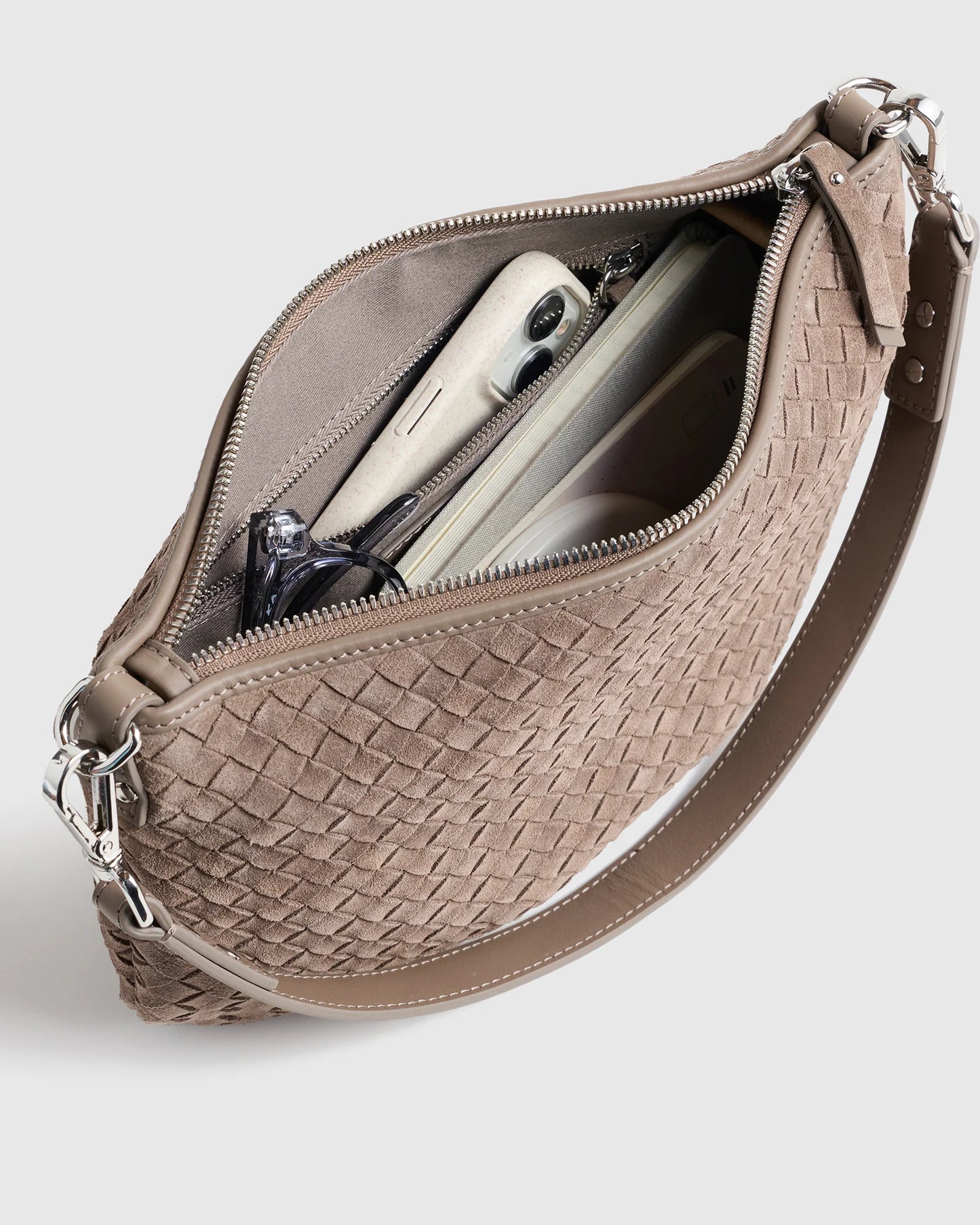 Sloane Suede Handwoven Mini Shoulder Bag - One Size / Pebble