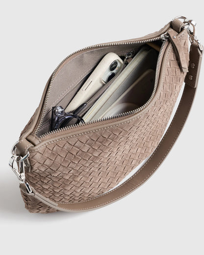 Sloane Suede Handwoven Mini Shoulder Bag - One Size / Pebble