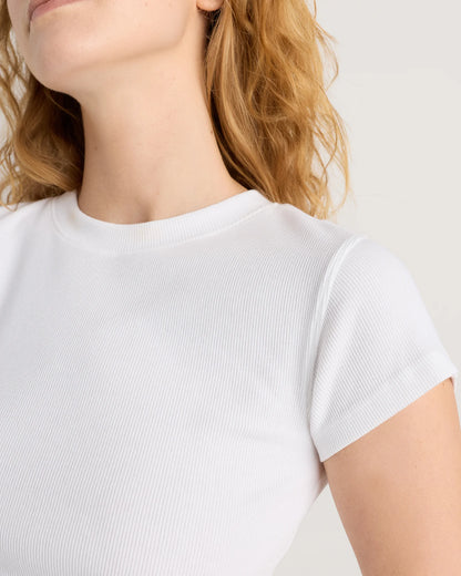 Organic Cotton Micro-Rib Crewneck Tee - XS / Heather Oatmeal