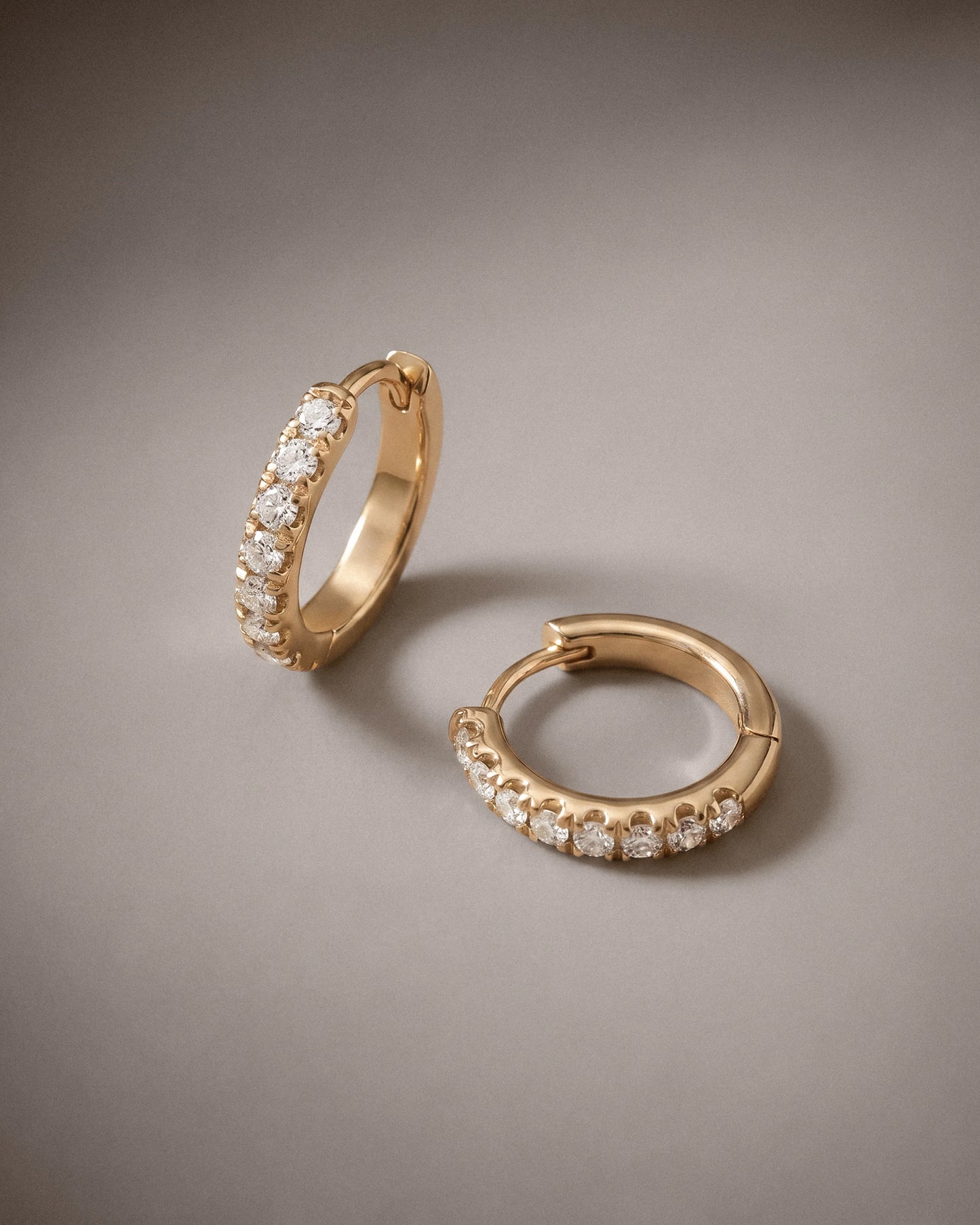 14K Gold Pave Diamond Second Piercing Tiny Huggie - Pair - One Size / Yellow Gold