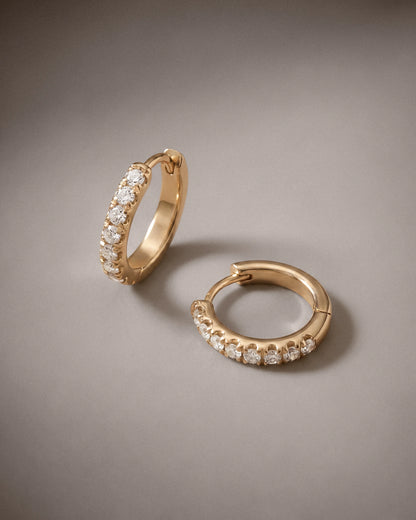 14K Gold Pave Diamond Second Piercing Tiny Huggie - Pair - One Size / Yellow Gold
