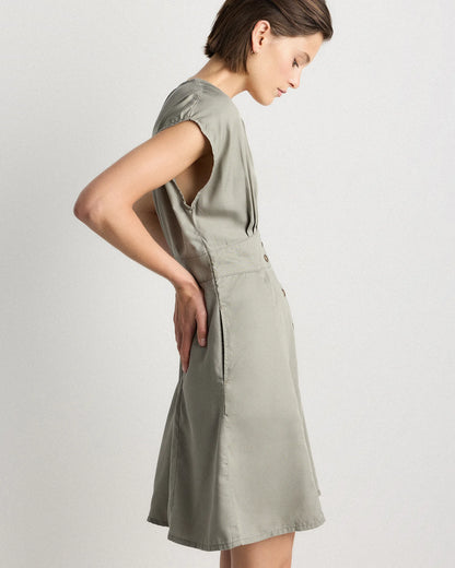 Vintage Wash Tencel Button Front Dress - XS / Taupe Brown