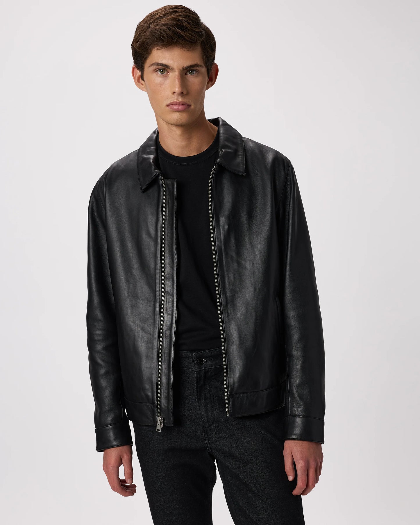 100% Leather Harrington Jacket - S / Dark Cognac Brown