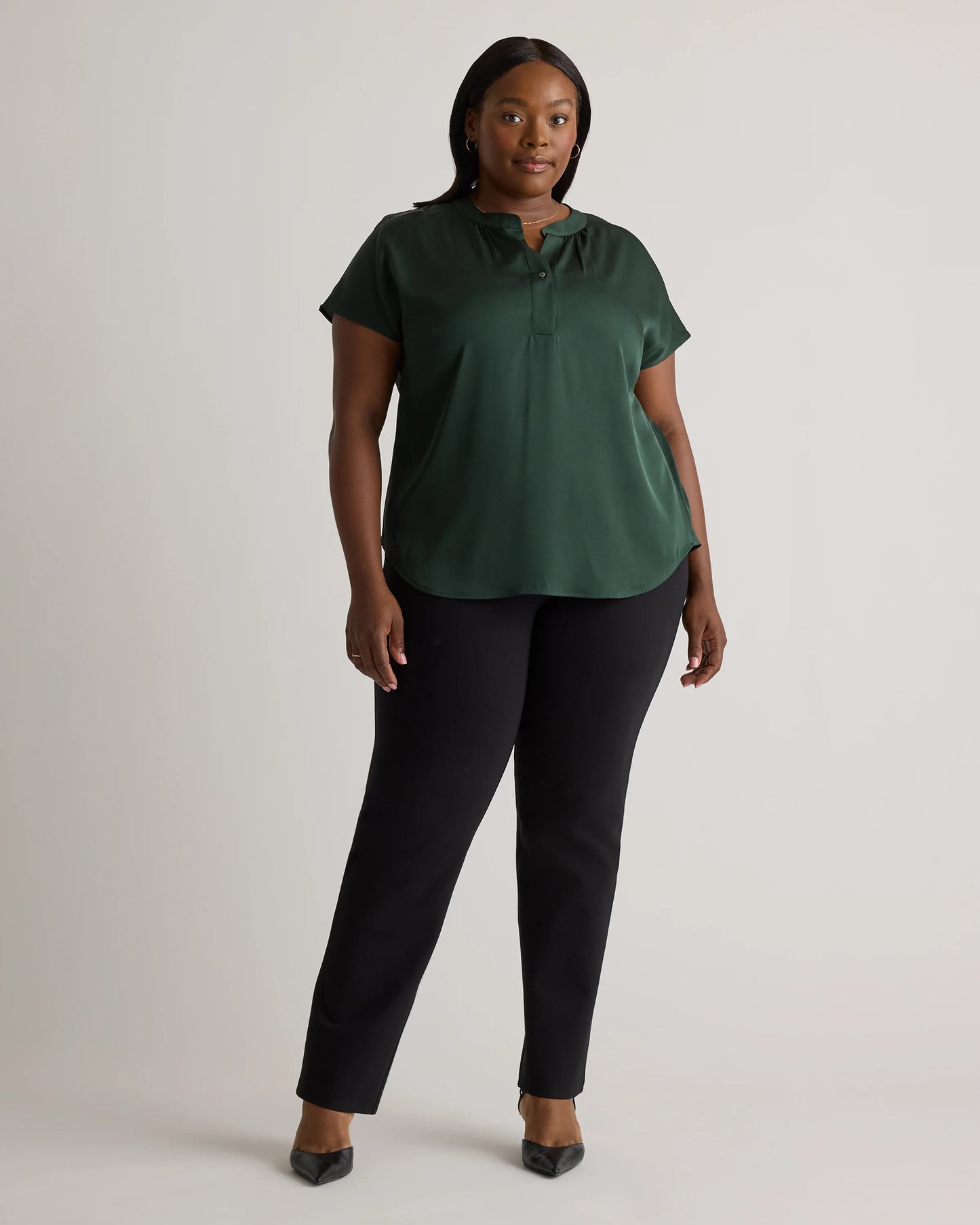 Washable Stretch Silk Dolman Sleeve Blouse - 1X / Black