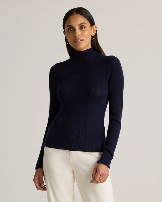 Featherweight Cashmere Ribbed Mockneck Sweater - XS / Deep Navy