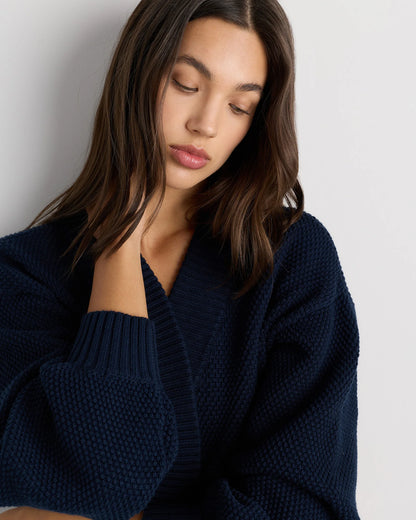 100% Organic Cotton Waffle Stitch Open Cardigan - XS / Sky Blue