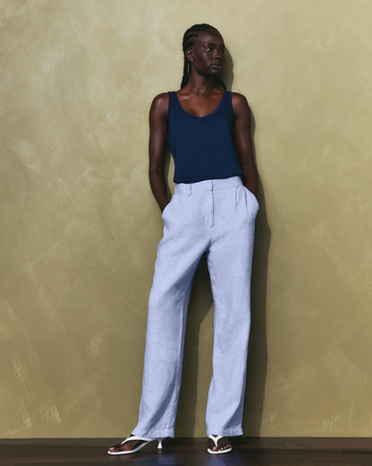 100% European Linen Pleated Trouser - 0 / Bayberry Olive