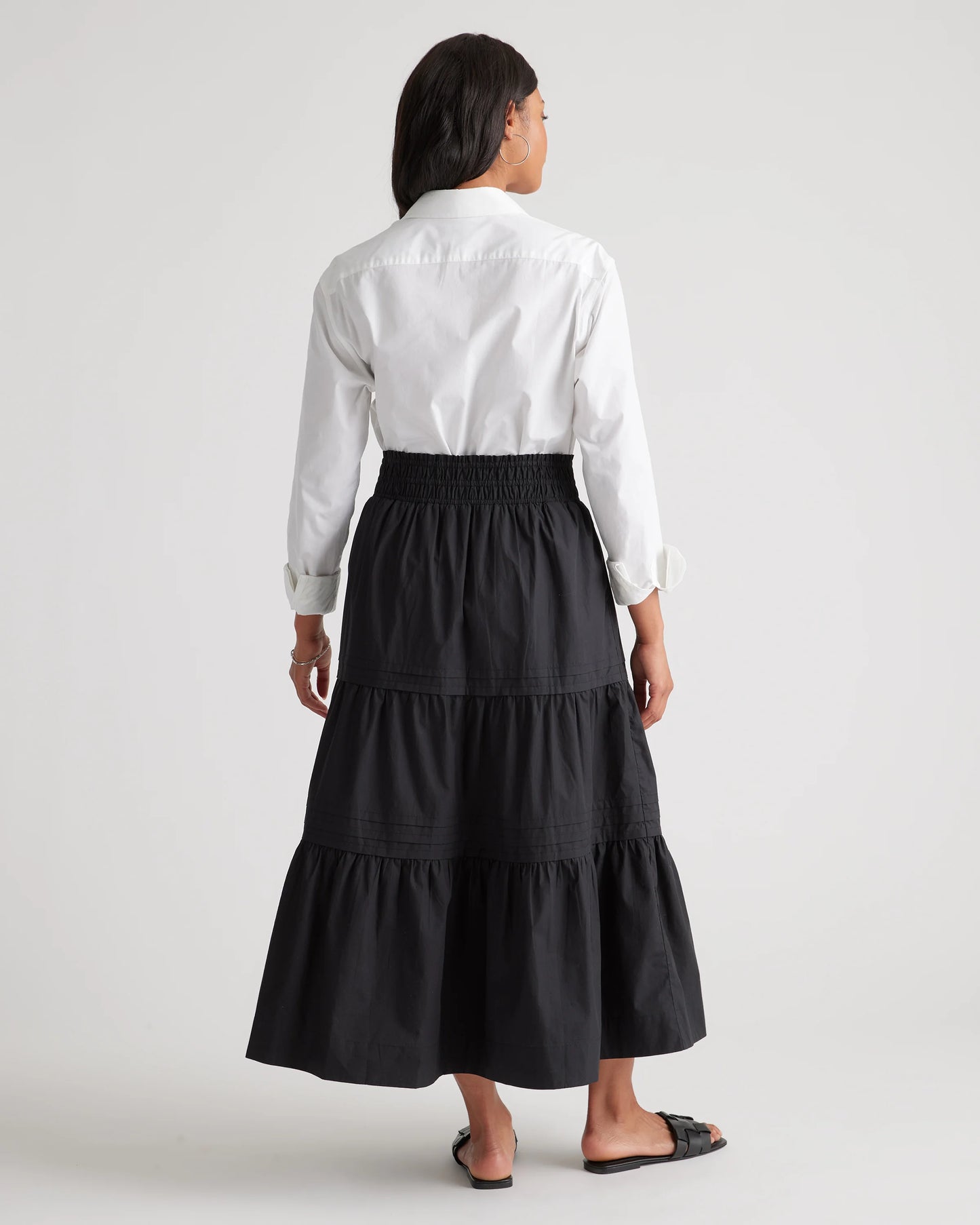 100% Organic Cotton Poplin Tiered Maxi Skirt - XS / Black