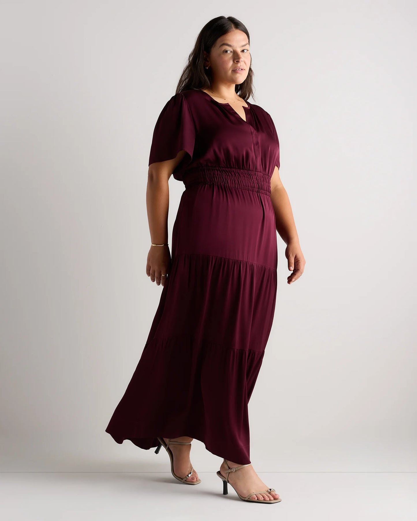 Washable Stretch Silk Tiered Maxi Dress - 1X / Navy